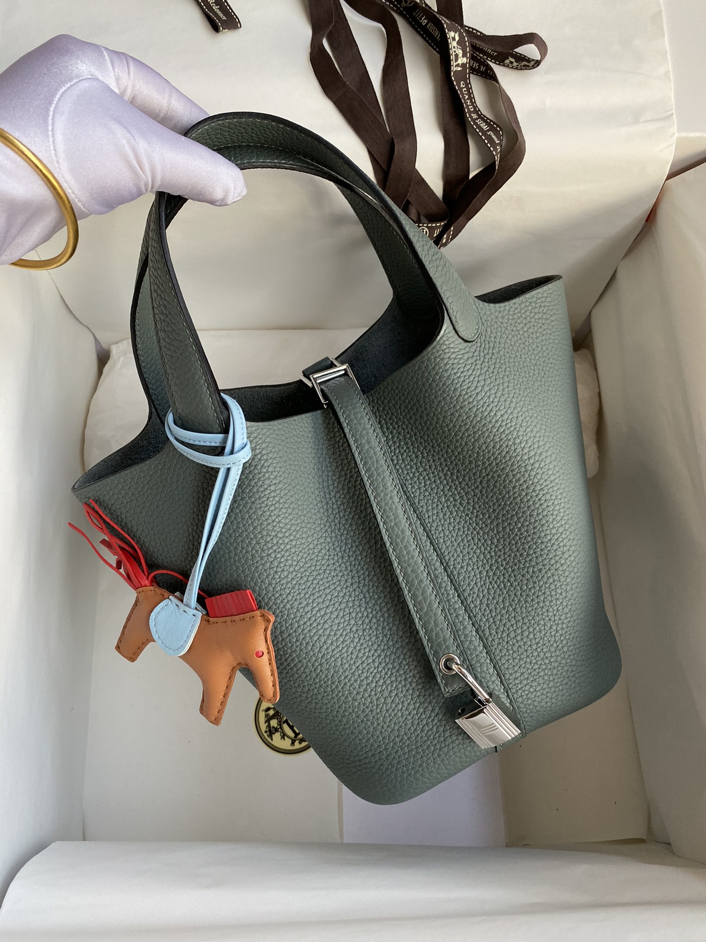 Hermes Picotin Lock 18 Bag In Agate Green Clemence Leather